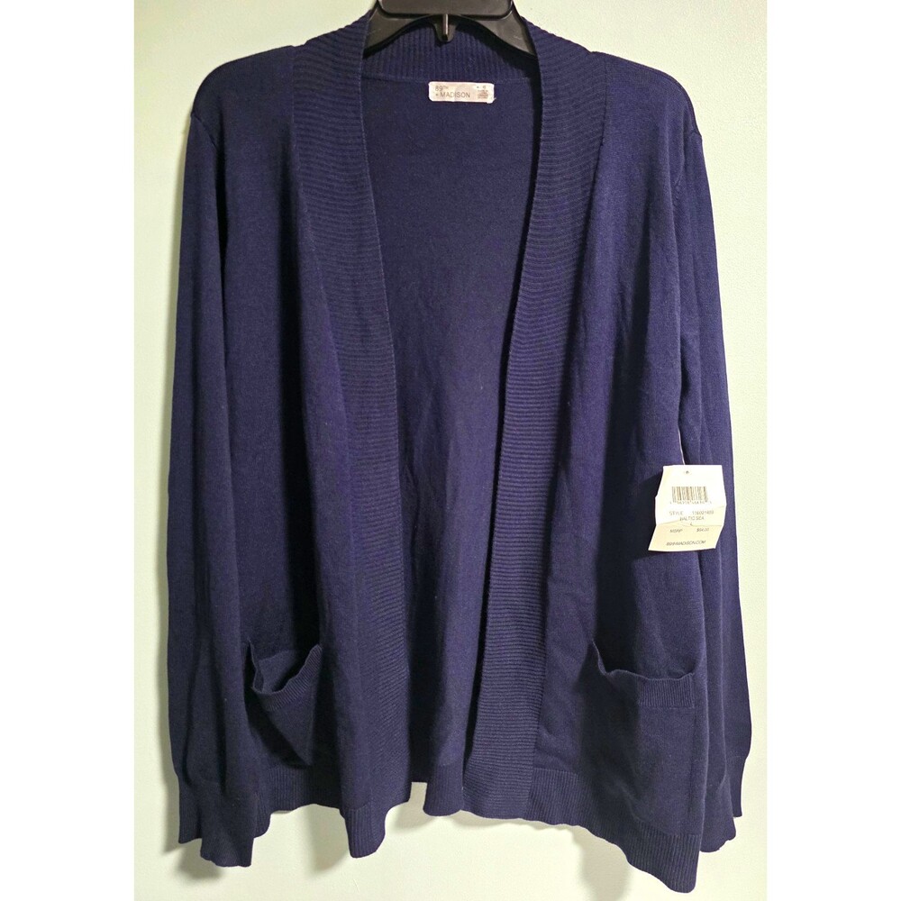 89th + Madison Navy Open Front V-Neck Cardigan Sweater w/ Pockets Long L